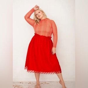 Rare Tamara Malas Red Layered Midi Skirt 22/24